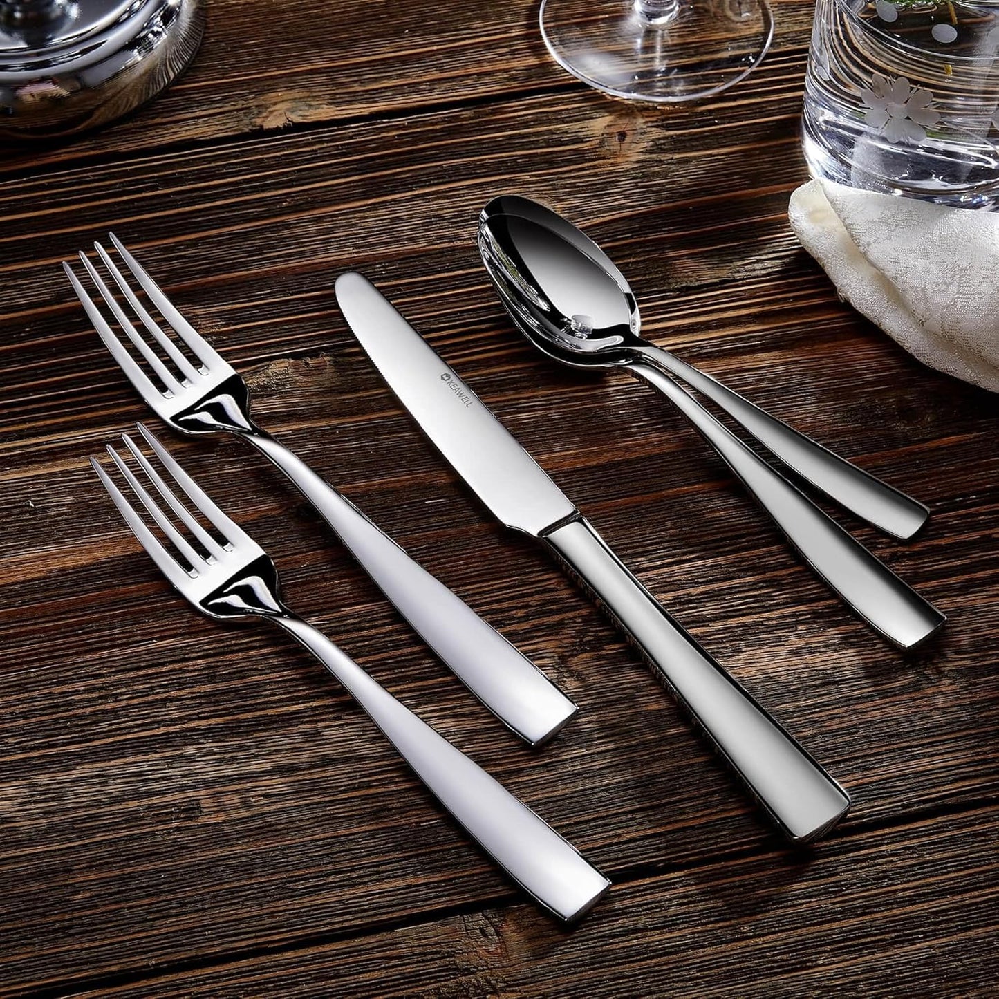 KEAWELL Premium 20/45/65 Piece Louis Silverware Set, 18/10 Stainless Steel, Service for 4/8/12, Fine Flatware Set, Dishwasher Safe (20)