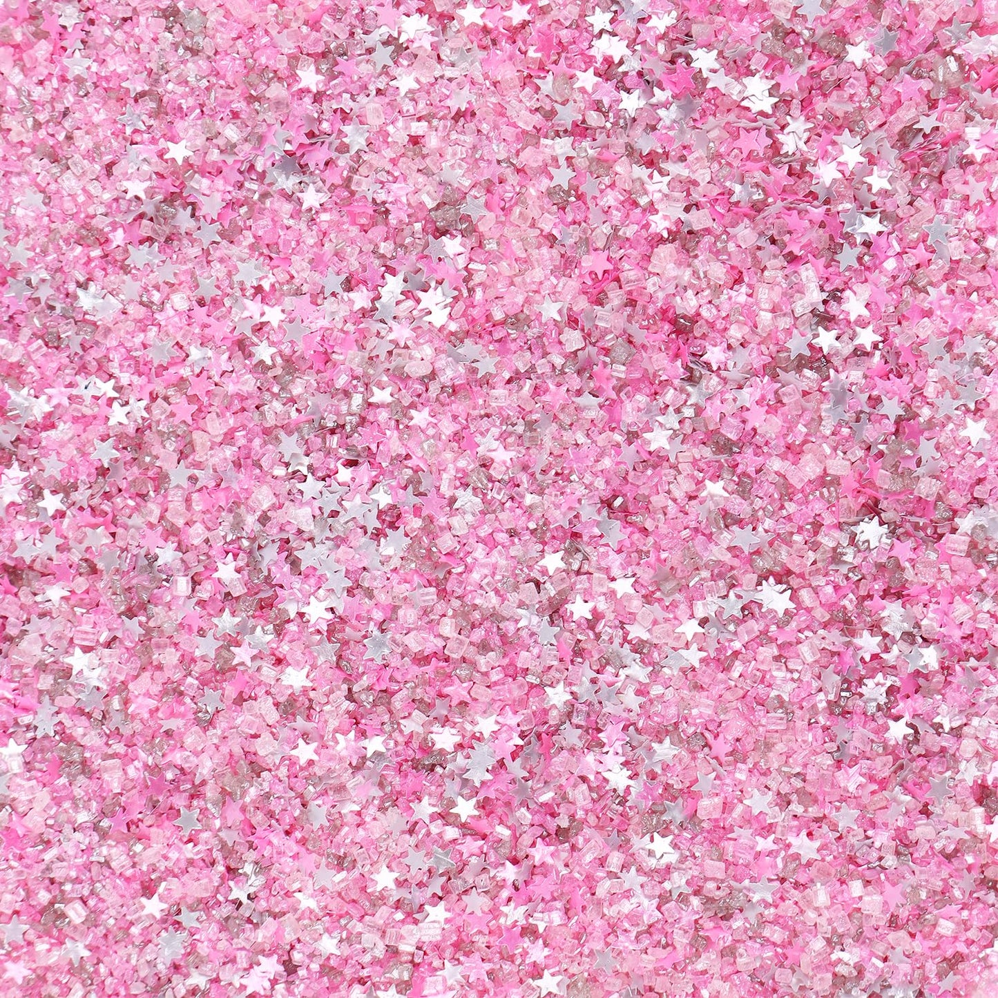 Sanding Sugar Edible Silver Glitter Stars Mix, Edible Pink Sugar Sprinkles for Cake Decorating, Sparkling Edible Pink Sanding Sugar for Cupcake Toppers Cookie Decorations For Wedding Party Celebrations 3.5oz (Pink)