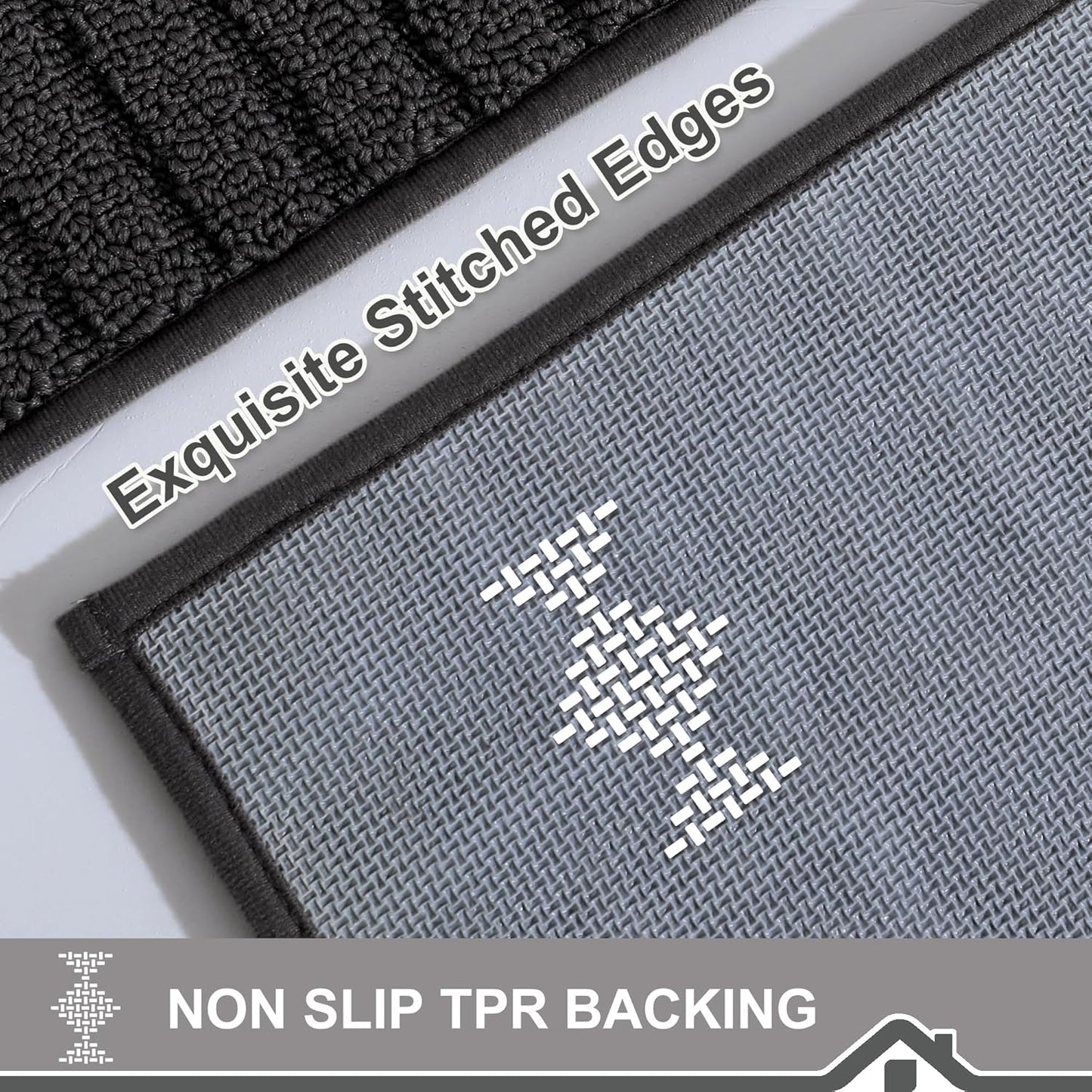 BEQHAUSE-Kitchen-Rugs-and-Mats,2 PCS Non Slip Kitchen Floor Mat,Absorbent Kitchen Mat Set Machine Washable Kitchen Runner Rug Black Kitchen Mat 20x30inch/20x48inch