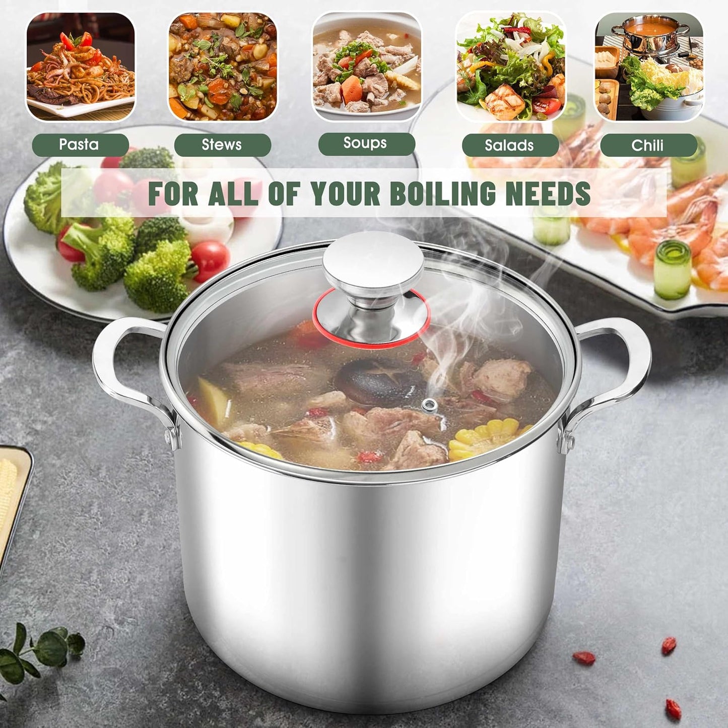 Herogo 12 Quart 18/10 Stainless Steel Stock Pot with Lid, Large Heavy Duty Soup Pot Compatible with Electric, Gas, Induction and Gas Cooktops, Dishwasher Safe