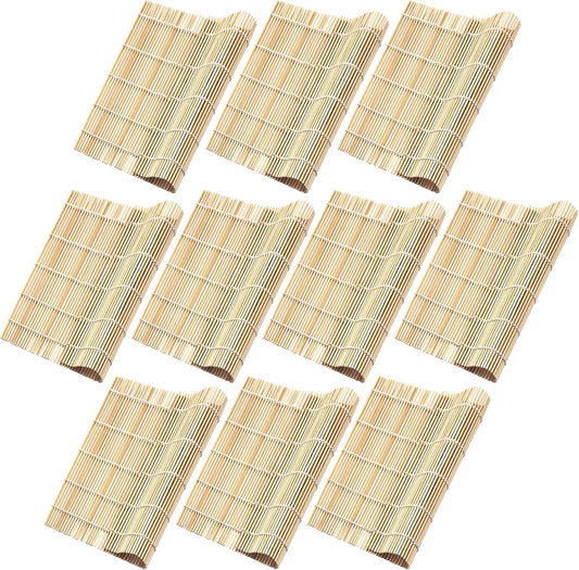 Fusion Select 10 Pk Bamboo Sushi Mat - Sushi Roller Mat for Making, Shaping & Molding Sushi Roll & Kimbap - Food-Safe Sushi Making Supplies, Tools & Accessories - Made of Natural Bamboo - 9.5x9.5