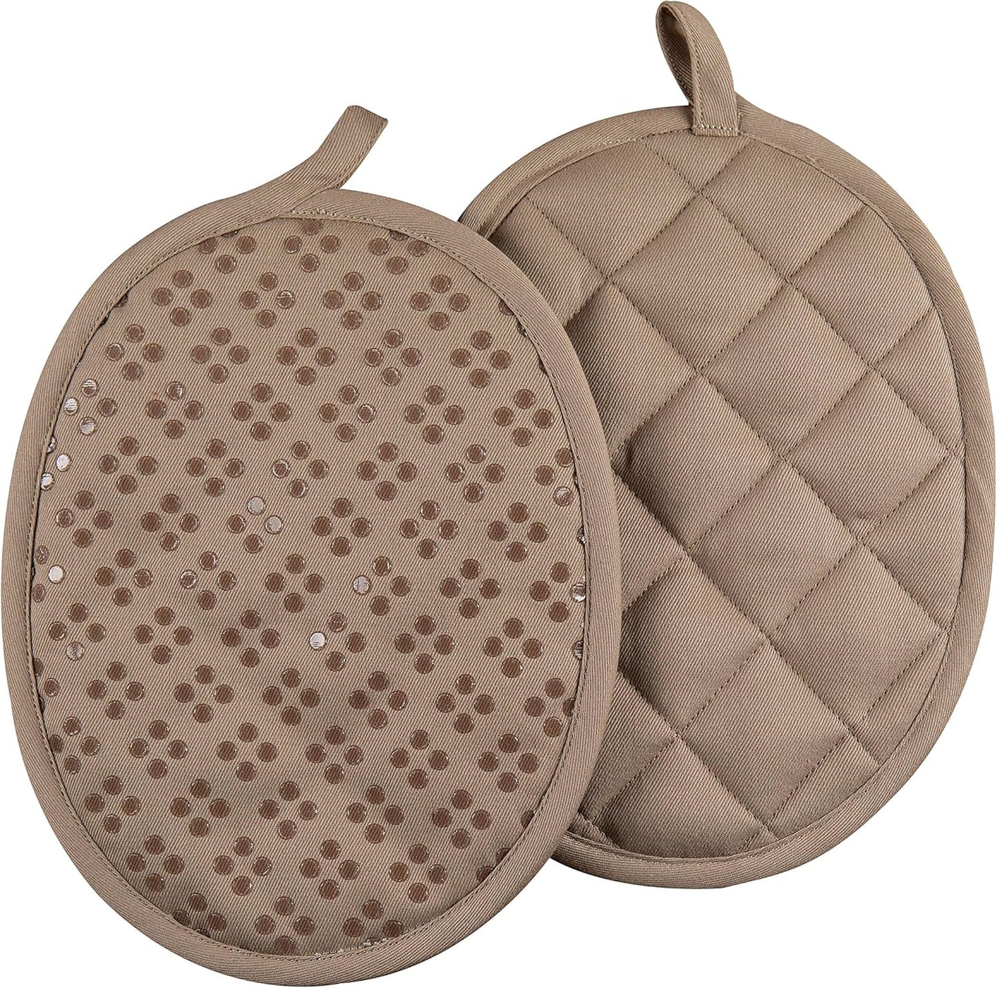 Sticky Toffee Oven Mitt and Pot Holder Set of 3 – Tan Kitchen Hot Pads and Mitts with Non-Slip Silicone Grip, 100% Cotton Shell, Oeko-Tex Cotton